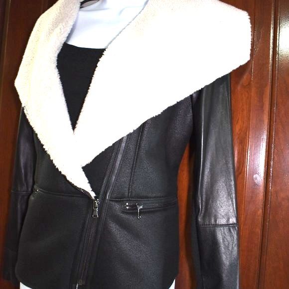 Ecru Anthropologie Suede Sherpa Lined jacket Size Small Black - Picture 7 of 14